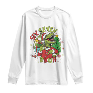 Funny Christmas Dinosaur Lover Gift Long Sleeve Shirt Trending Six Seven Bruh TS12 White Print Your Wear
