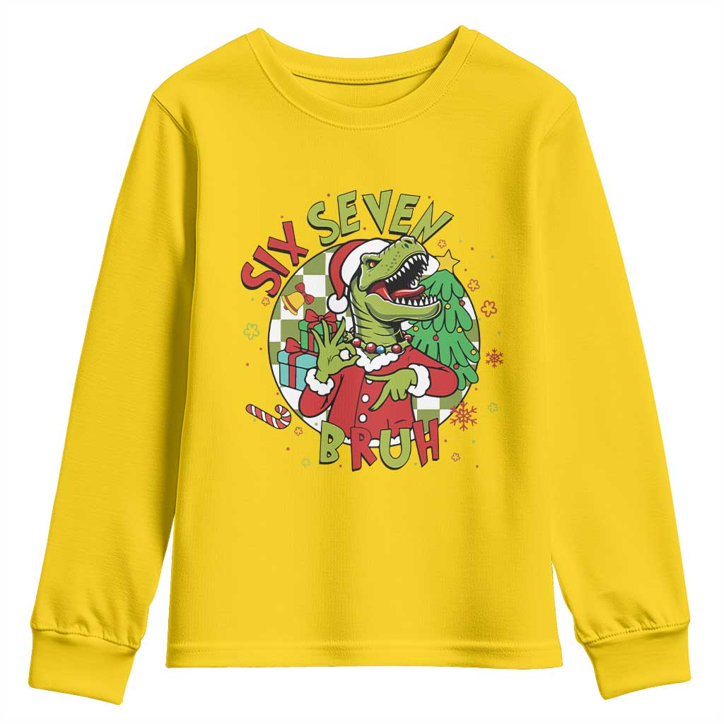 Funny Christmas Dinosaur Lover Gift Youth Sweatshirt Trending Six Seven Bruh TS12 Daisy Print Your Wear