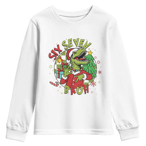 Funny Christmas Dinosaur Lover Gift Youth Sweatshirt Trending Six Seven Bruh TS12 White Print Your Wear