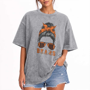Girl Messy Bun Fan Washed Cotton T-Shirt CFB Lovers Gift