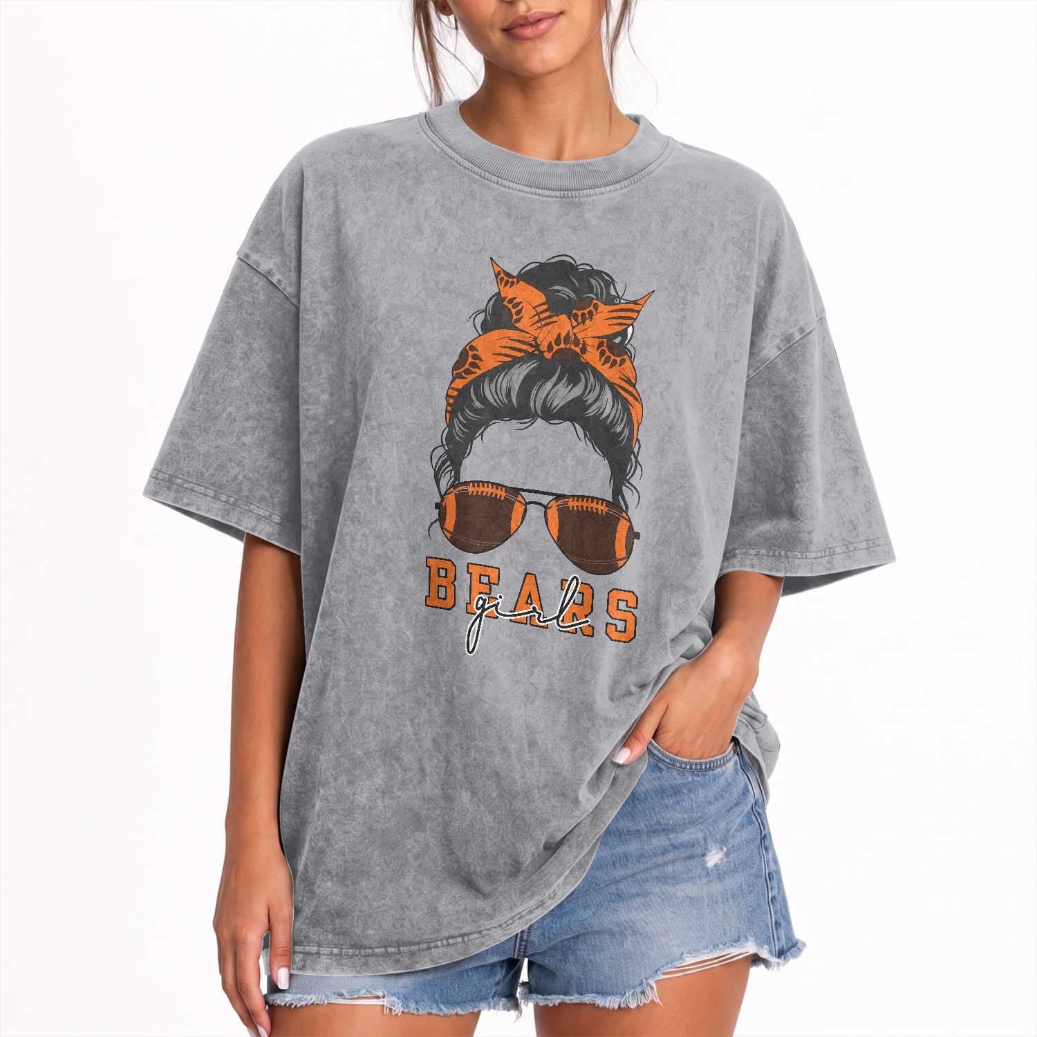 Girl Messy Bun Fan Washed Cotton T-Shirt CFB Lovers Gift