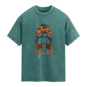 Girl Messy Bun Fan Washed Cotton T-Shirt CFB Lovers Gift