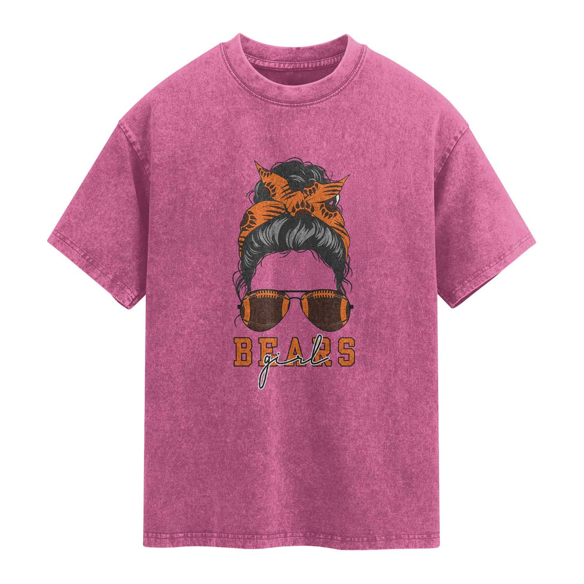Girl Messy Bun Fan Washed Cotton T-Shirt CFB Lovers Gift