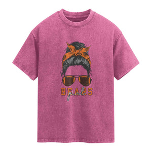 Girl Messy Bun Fan Washed Cotton T-Shirt CFB Lovers Gift