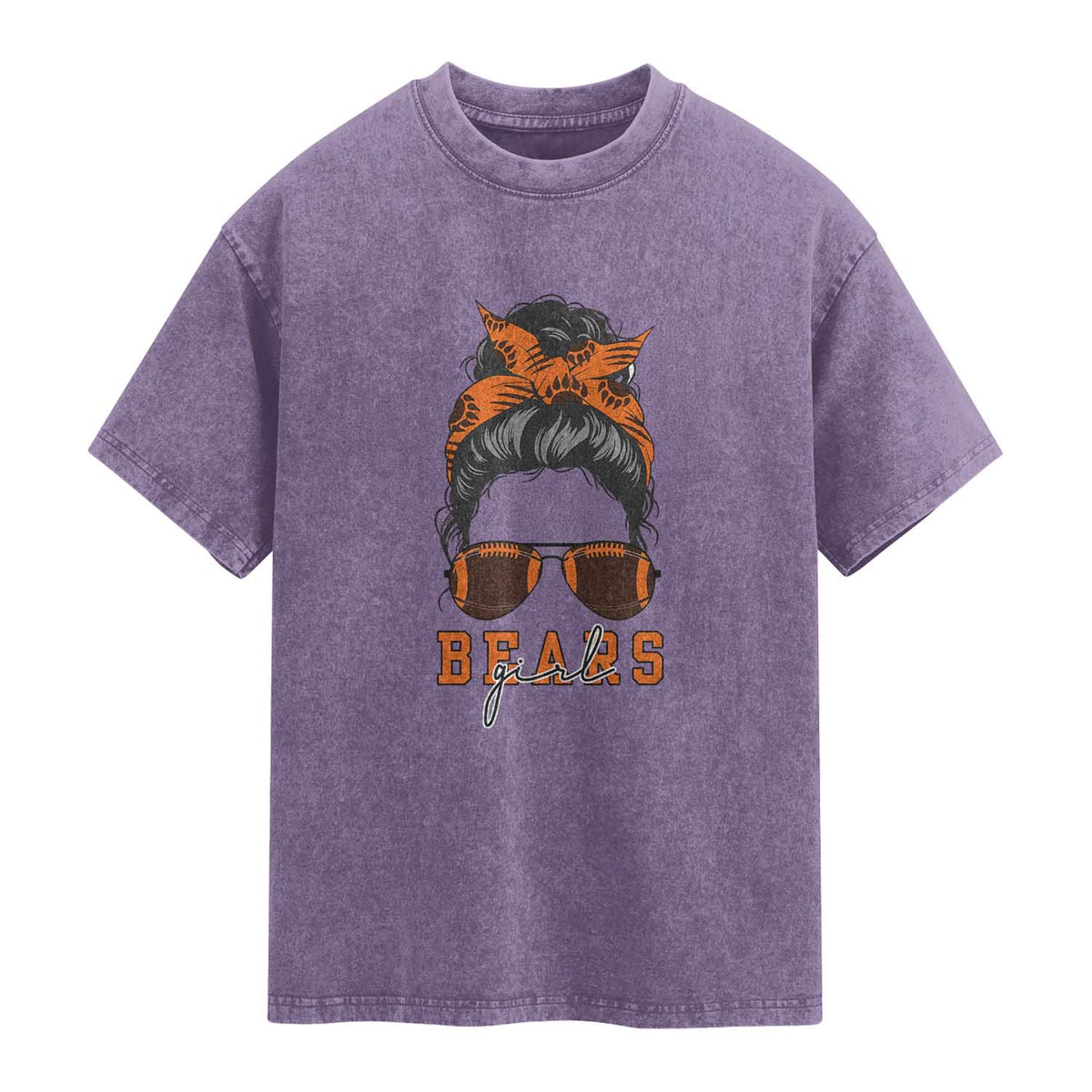 Girl Messy Bun Fan Washed Cotton T-Shirt CFB Lovers Gift