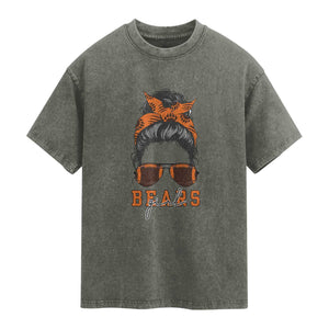 Girl Messy Bun Fan Washed Cotton T-Shirt CFB Lovers Gift