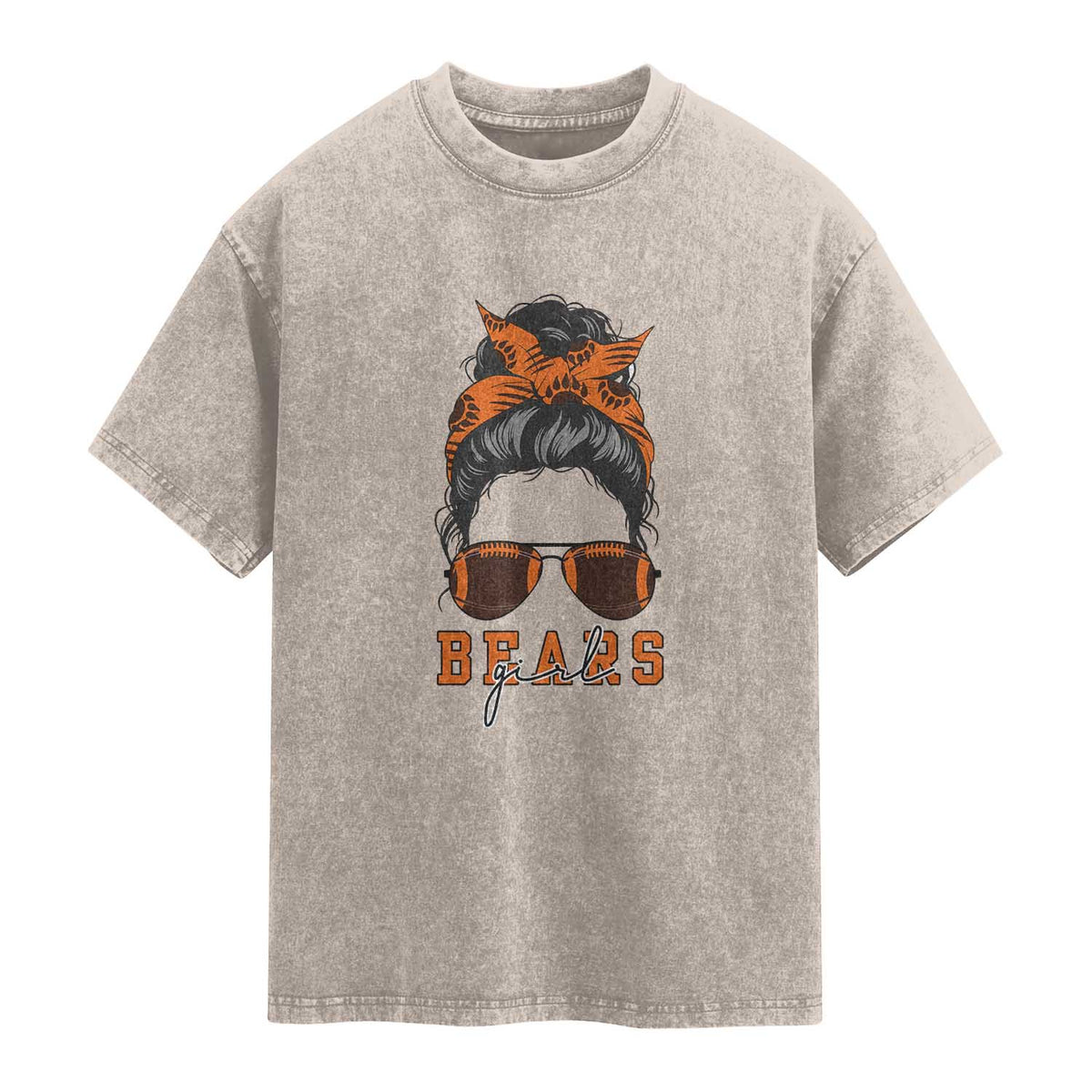 Girl Messy Bun Fan Washed Cotton T-Shirt CFB Lovers Gift