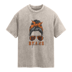 Girl Messy Bun Fan Washed Cotton T-Shirt CFB Lovers Gift