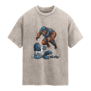 Fierce Br Defeating Lio Washed Cotton T-Shirt Gift For Football Lovers