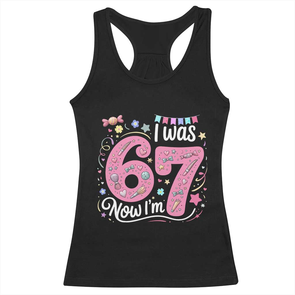 Seventh Birthday Girl Racerback Tank Top I Was 6 Now I Am 7 Meme TS12 Black Print Your Wear