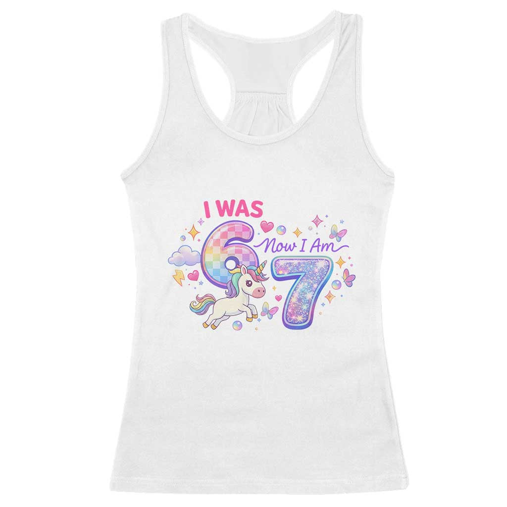 I Was 6 Now I Am 7 Racerback Tank Top Funny Birthday Alpha Kids TS12 White Print Your Wear
