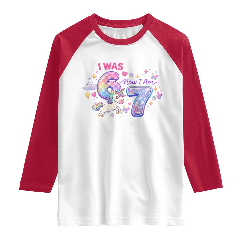 I Was 6 Now I Am 7 Raglan Shirt Funny Birthday Alpha Kids TS12 White Red Print Your Wear