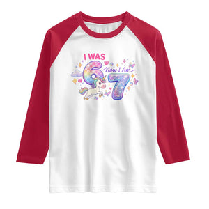 I Was 6 Now I Am 7 Raglan Shirt Funny Birthday Alpha Kids TS12 White Red Print Your Wear