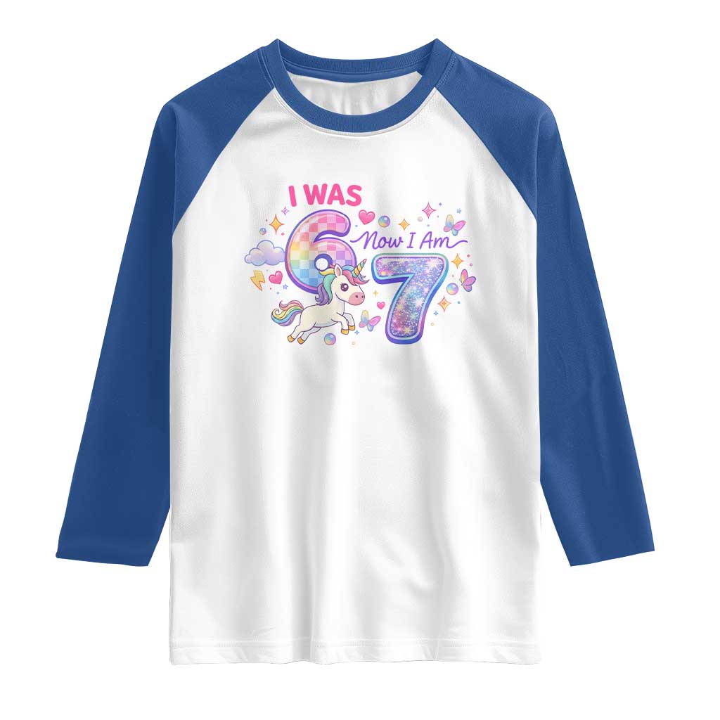 I Was 6 Now I Am 7 Raglan Shirt Funny Birthday Alpha Kids TS12 White Royal Print Your Wear