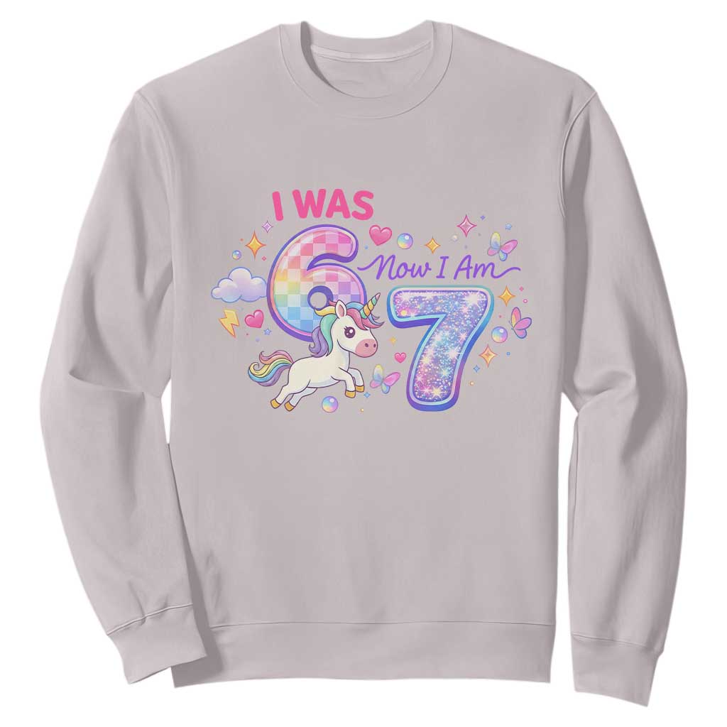 I Was 6 Now I Am 7 Sweatshirt Funny Birthday Alpha Kids TS12 Ice Gray Print Your Wear