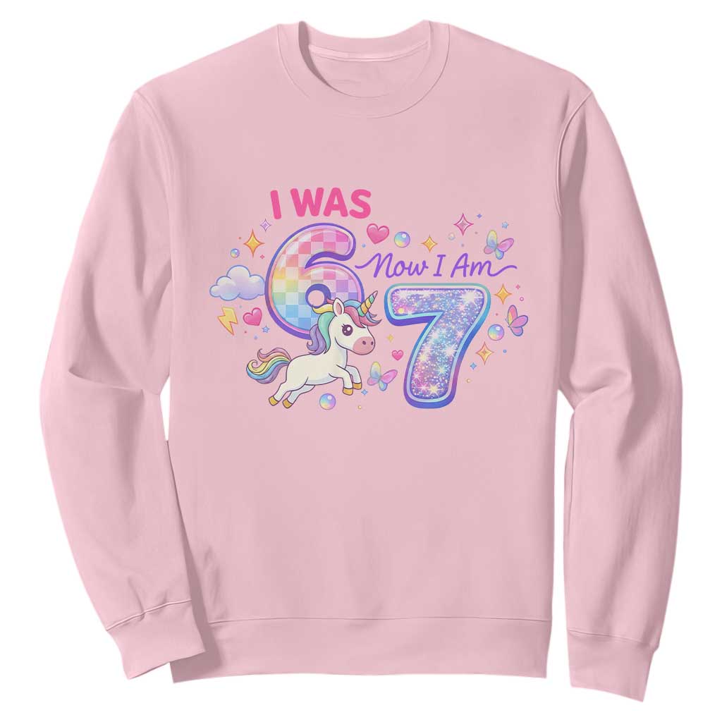I Was 6 Now I Am 7 Sweatshirt Funny Birthday Alpha Kids TS12 Light Pink Print Your Wear