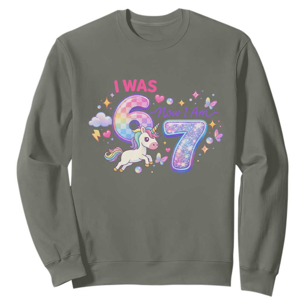 I Was 6 Now I Am 7 Sweatshirt Funny Birthday Alpha Kids TS12 Military Green Print Your Wear