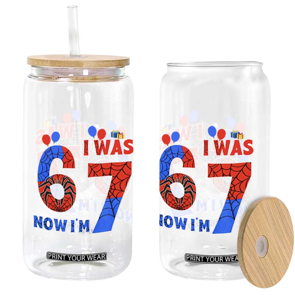 I Was 6 Now I Am 7 Glass Can Funny Spider Birthday Boy TS12 Print Your Wear
