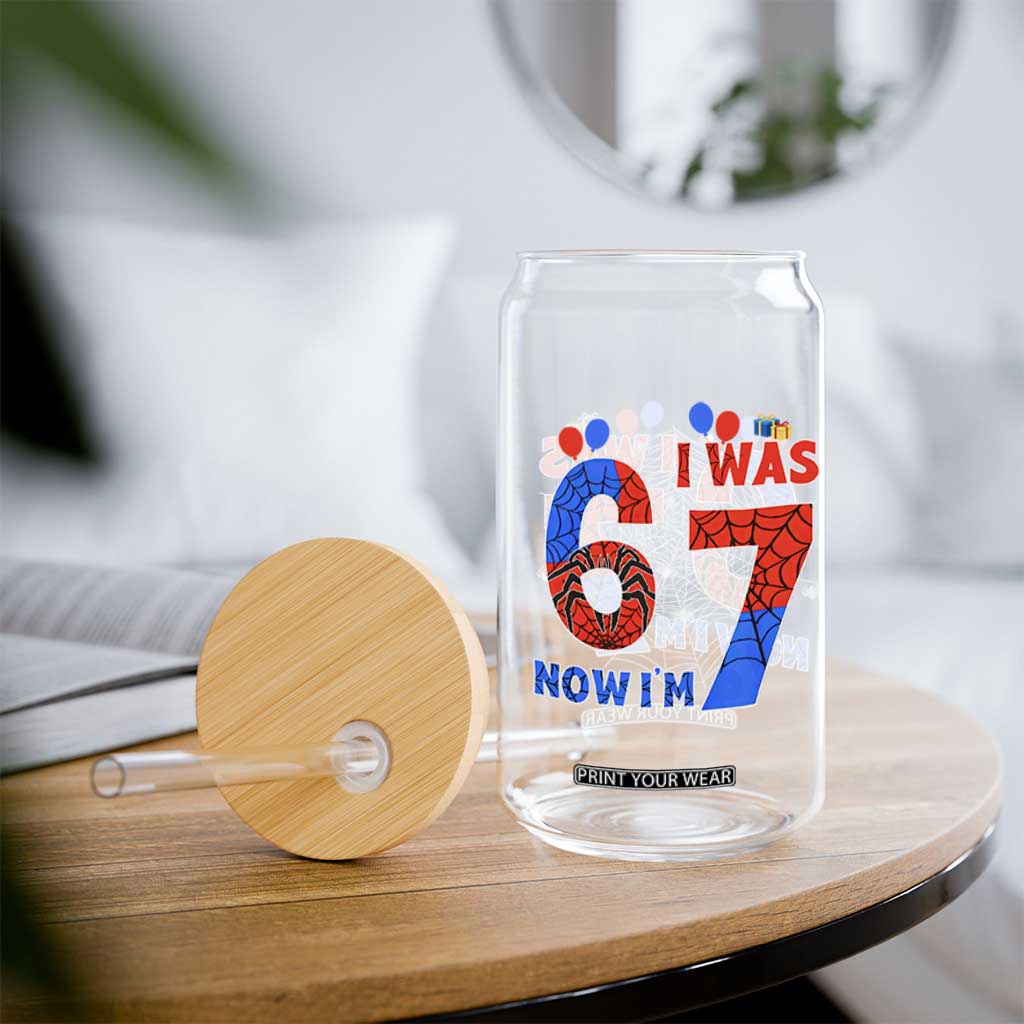 I Was 6 Now I Am 7 Glass Can Funny Spider Birthday Boy TS12 Print Your Wear