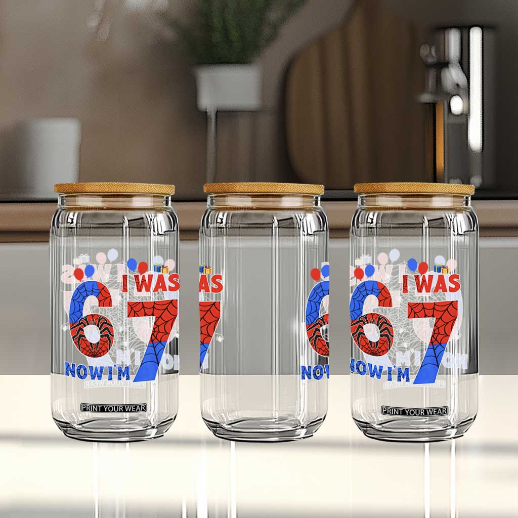 I Was 6 Now I Am 7 Glass Can Funny Spider Birthday Boy TS12 Print Your Wear