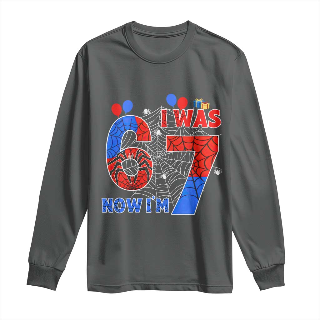 I Was 6 Now I Am 7 Long Sleeve Shirt Funny Spider Birthday Boy TS12 Dark Heather Print Your Wear