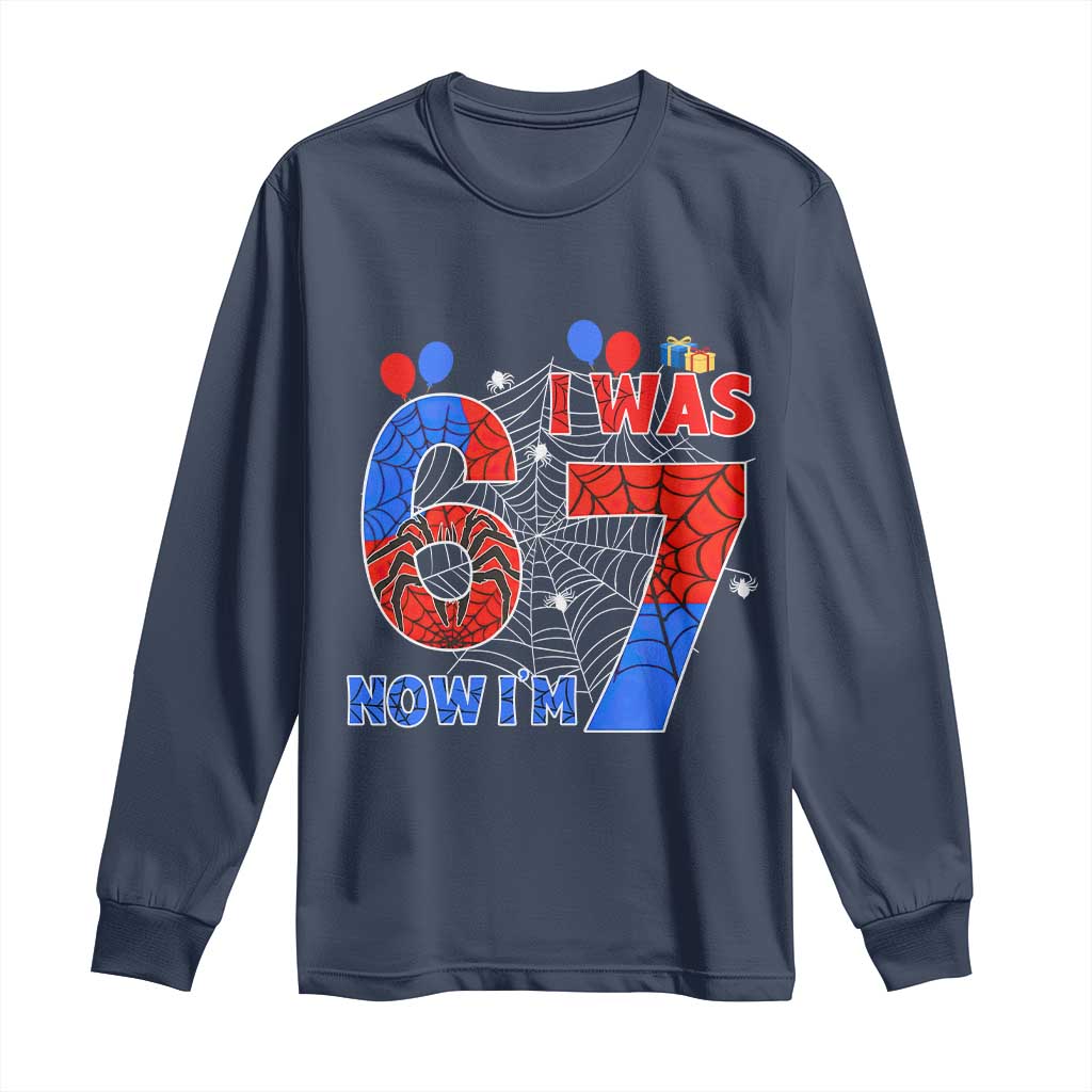 I Was 6 Now I Am 7 Long Sleeve Shirt Funny Spider Birthday Boy TS12 Navy Print Your Wear