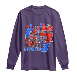I Was 6 Now I Am 7 Long Sleeve Shirt Funny Spider Birthday Boy TS12 Purple Print Your Wear