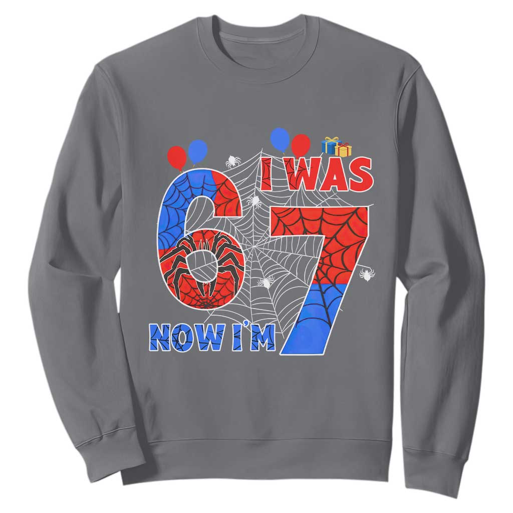 I Was 6 Now I Am 7 Sweatshirt Funny Spider Birthday Boy TS12 Charcoal Print Your Wear