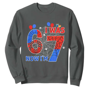 I Was 6 Now I Am 7 Sweatshirt Funny Spider Birthday Boy TS12 Dark Heather Print Your Wear