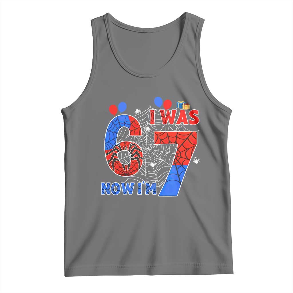 I Was 6 Now I Am 7 Tank Top Funny Spider Birthday Boy TS12 Black Heather Print Your Wear