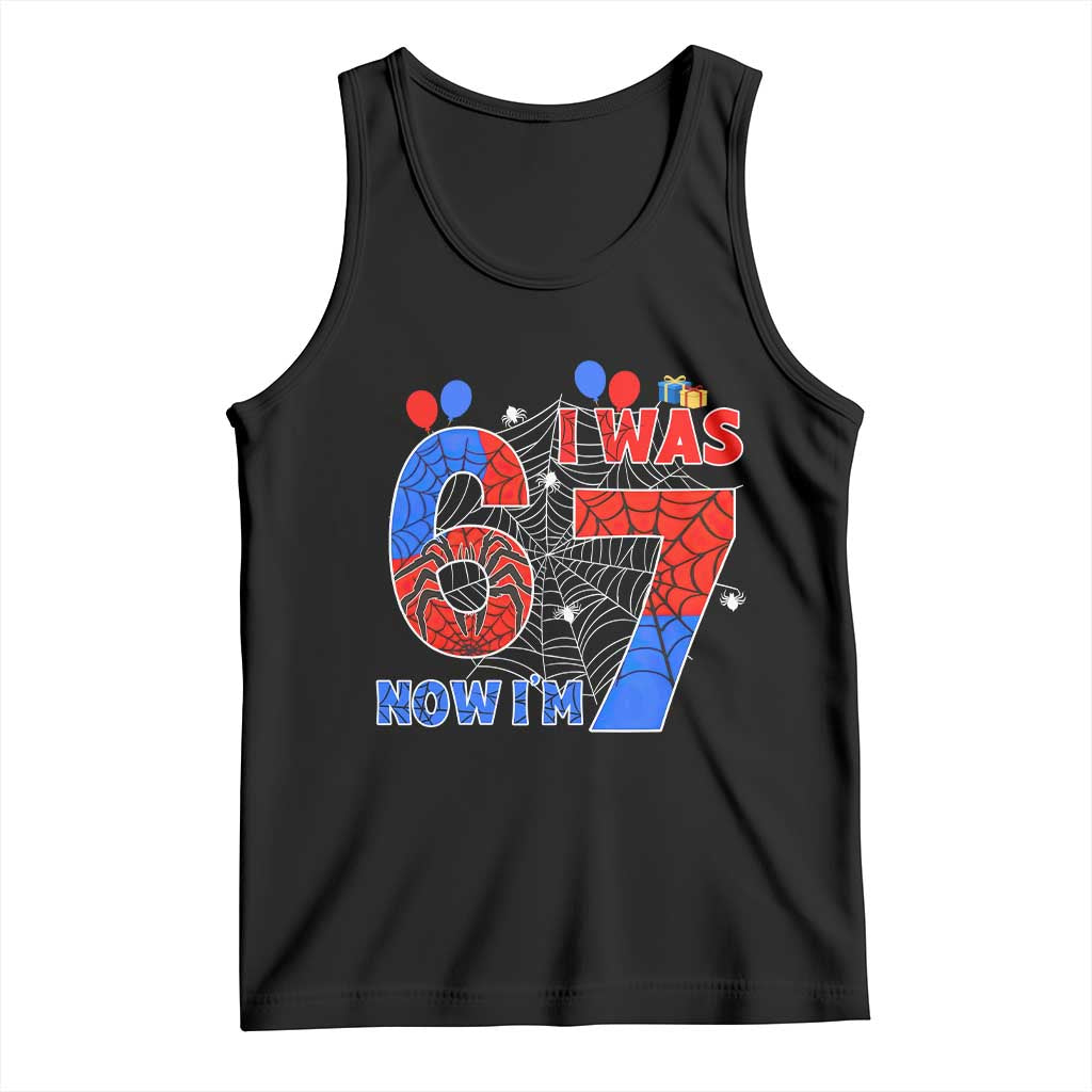 I Was 6 Now I Am 7 Tank Top Funny Spider Birthday Boy TS12 Black Print Your Wear