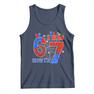 I Was 6 Now I Am 7 Tank Top Funny Spider Birthday Boy TS12 Navy Print Your Wear