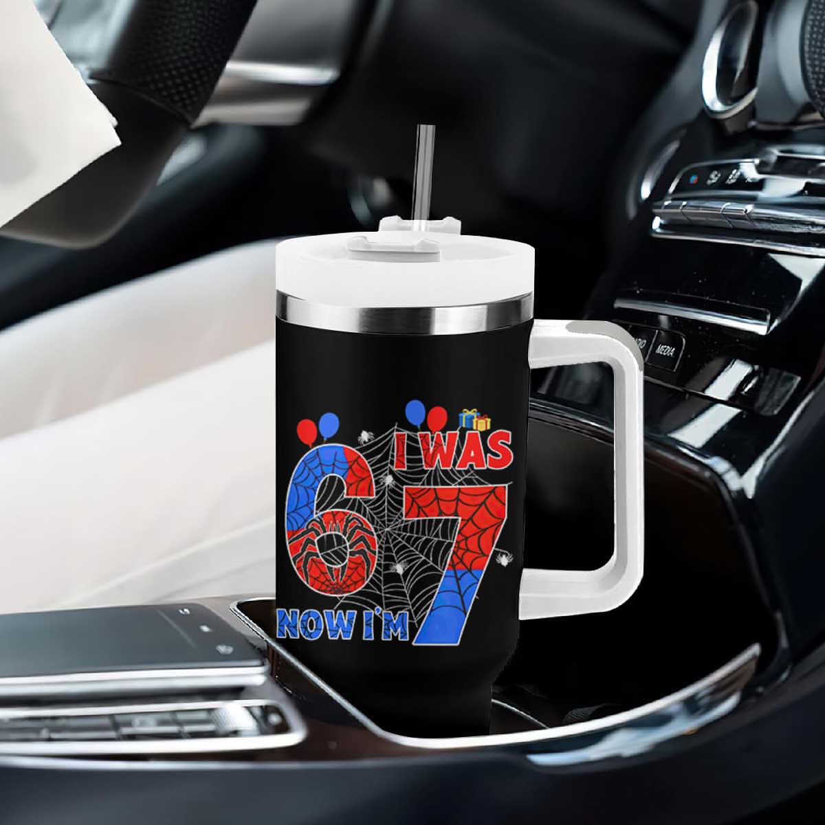 I Was 6 Now I Am 7 Tumbler With Handle Funny Spider Birthday Boy TS12 Print Your Wear
