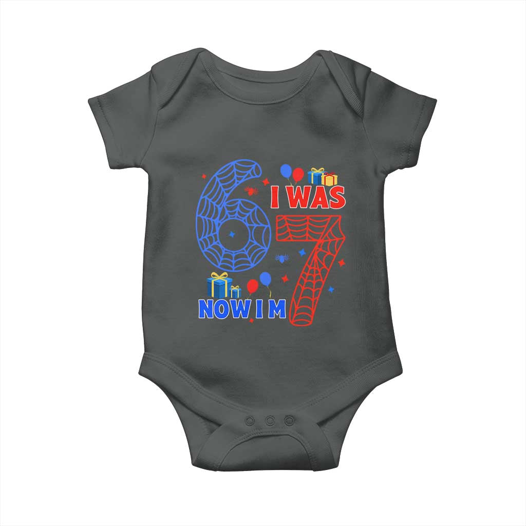 Spider Boy I Was 6 Now I Am 7 Baby Onesie Seventh Birthday Gift TS12 Dark Heather Print Your Wear