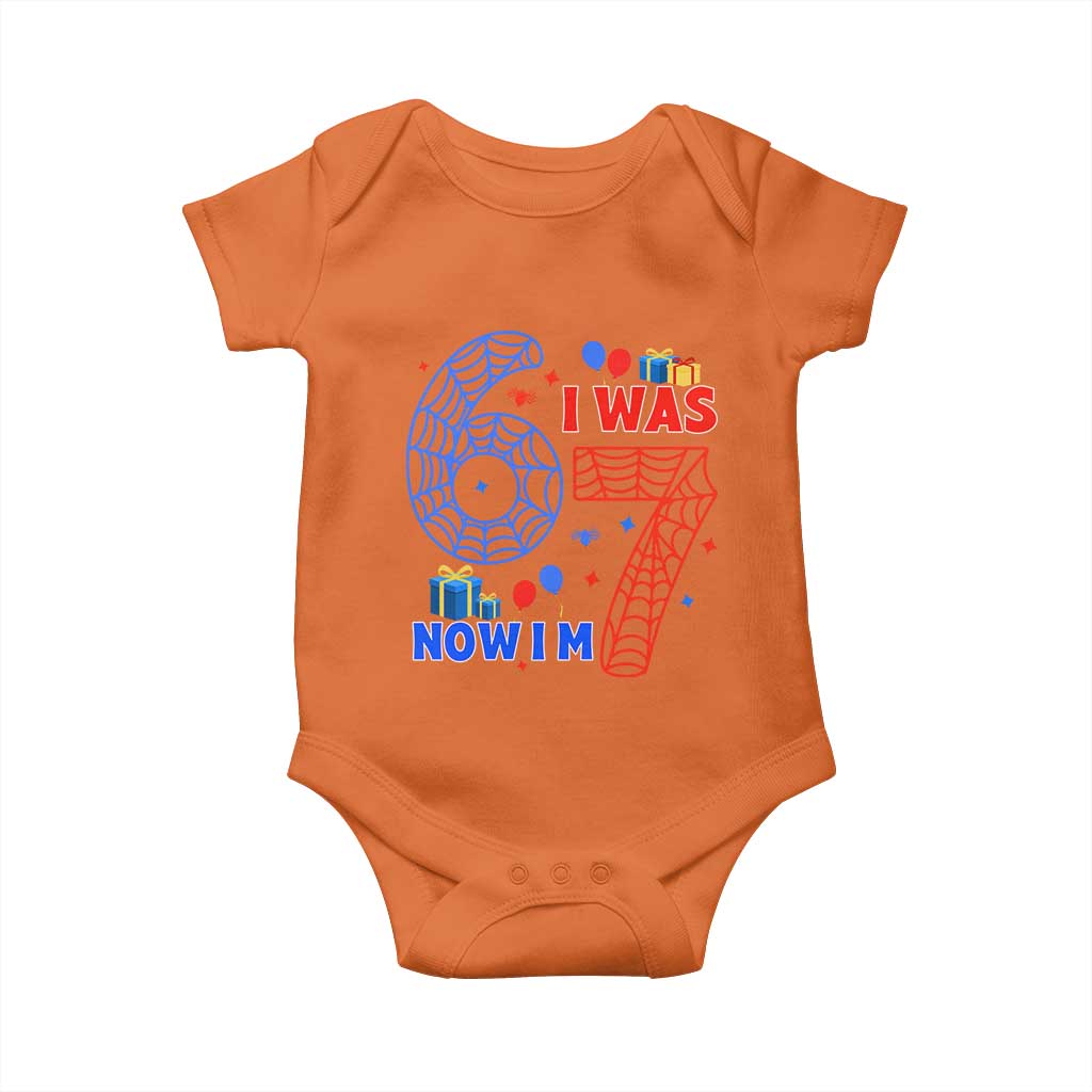 Spider Boy I Was 6 Now I Am 7 Baby Onesie Seventh Birthday Gift TS12 Orange Print Your Wear
