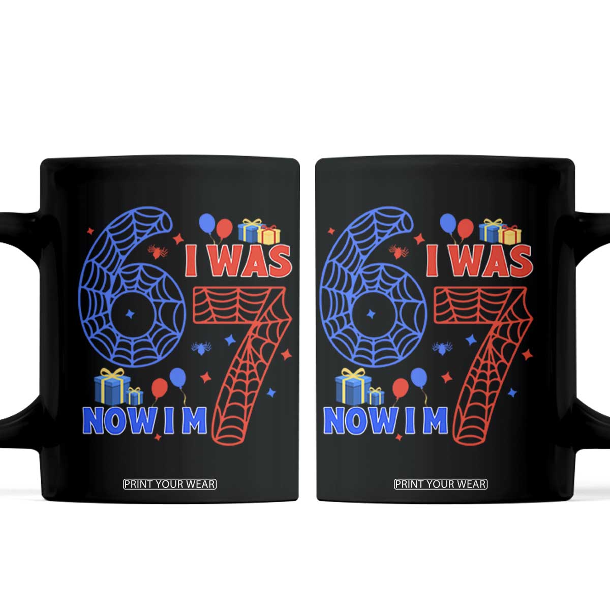 Spider Boy I Was 6 Now I Am 7 Coffee Mug Seventh Birthday Gift TS12 Black Print Your Wear