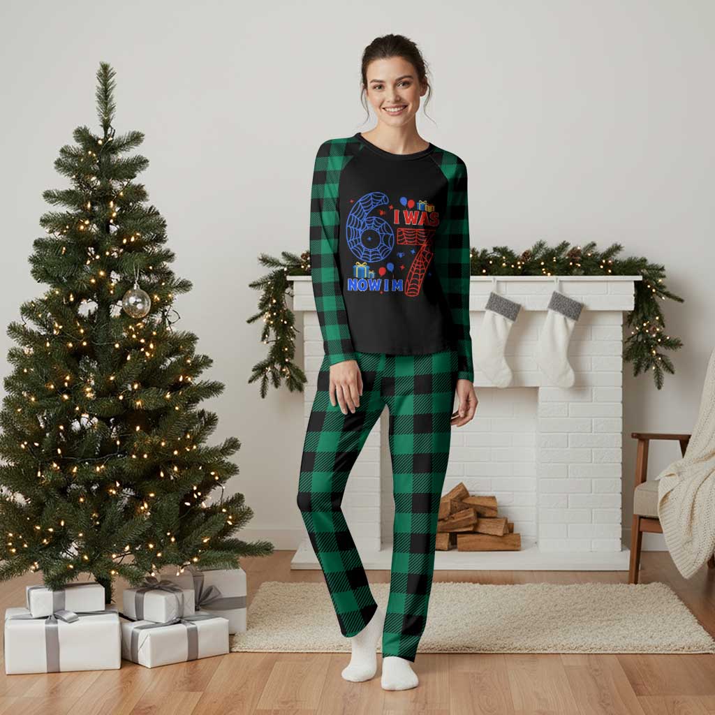 Spider Boy I Was 6 Now I Am 7 Plaid Pajama Set Seventh Birthday Gift TS12 Green Plaid Print Your Wear