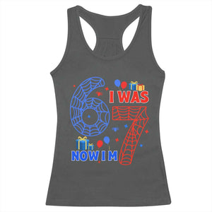 Spider Boy I Was 6 Now I Am 7 Racerback Tank Top Seventh Birthday Gift TS12 Dark Heather Print Your Wear