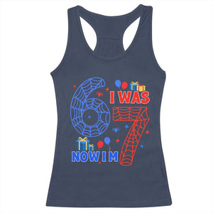Spider Boy I Was 6 Now I Am 7 Racerback Tank Top Seventh Birthday Gift TS12 Navy Print Your Wear