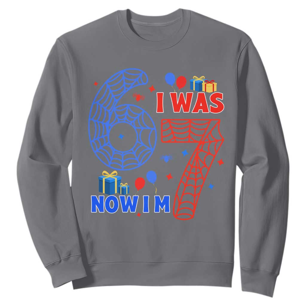 Spider Boy I Was 6 Now I Am 7 Sweatshirt Seventh Birthday Gift TS12 Charcoal Print Your Wear