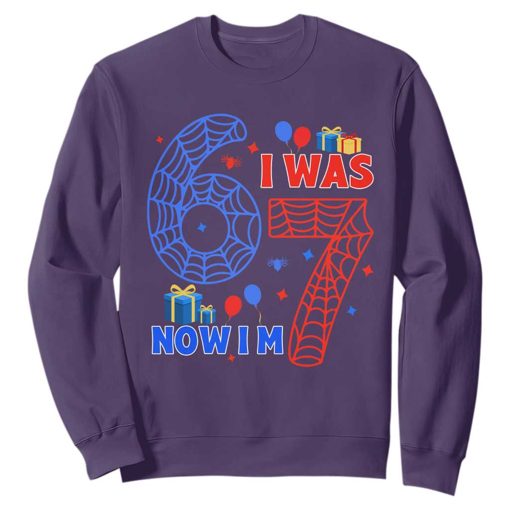 Spider Boy I Was 6 Now I Am 7 Sweatshirt Seventh Birthday Gift TS12 Purple Print Your Wear