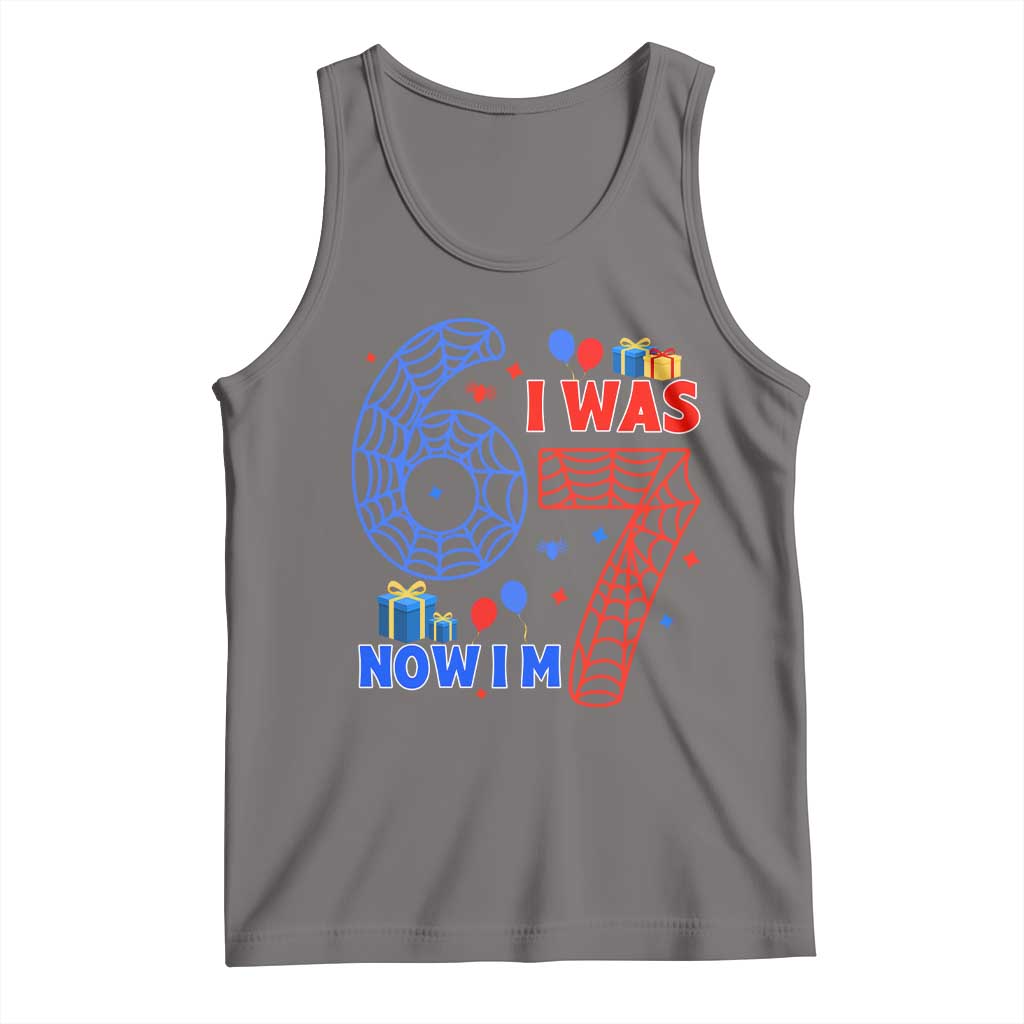 Spider Boy I Was 6 Now I Am 7 Tank Top Seventh Birthday Gift TS12 Deep Heather Print Your Wear