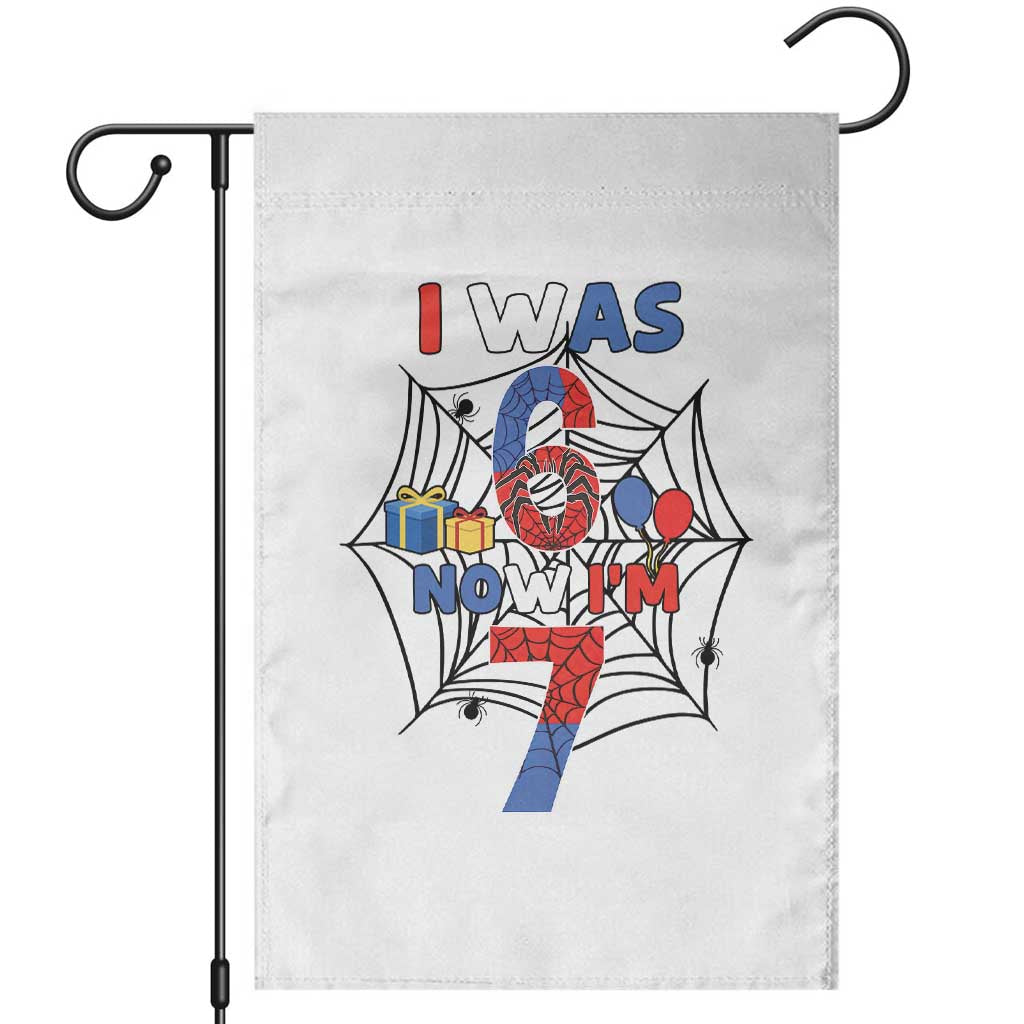 I Was 6 Now I Am 7 Garden Flag Spider Themed Birthday Boy TS12 White Print Your Wear