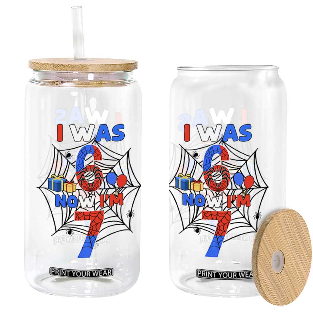 I Was 6 Now I Am 7 Glass Can Spider Themed Birthday Boy TS12 Print Your Wear