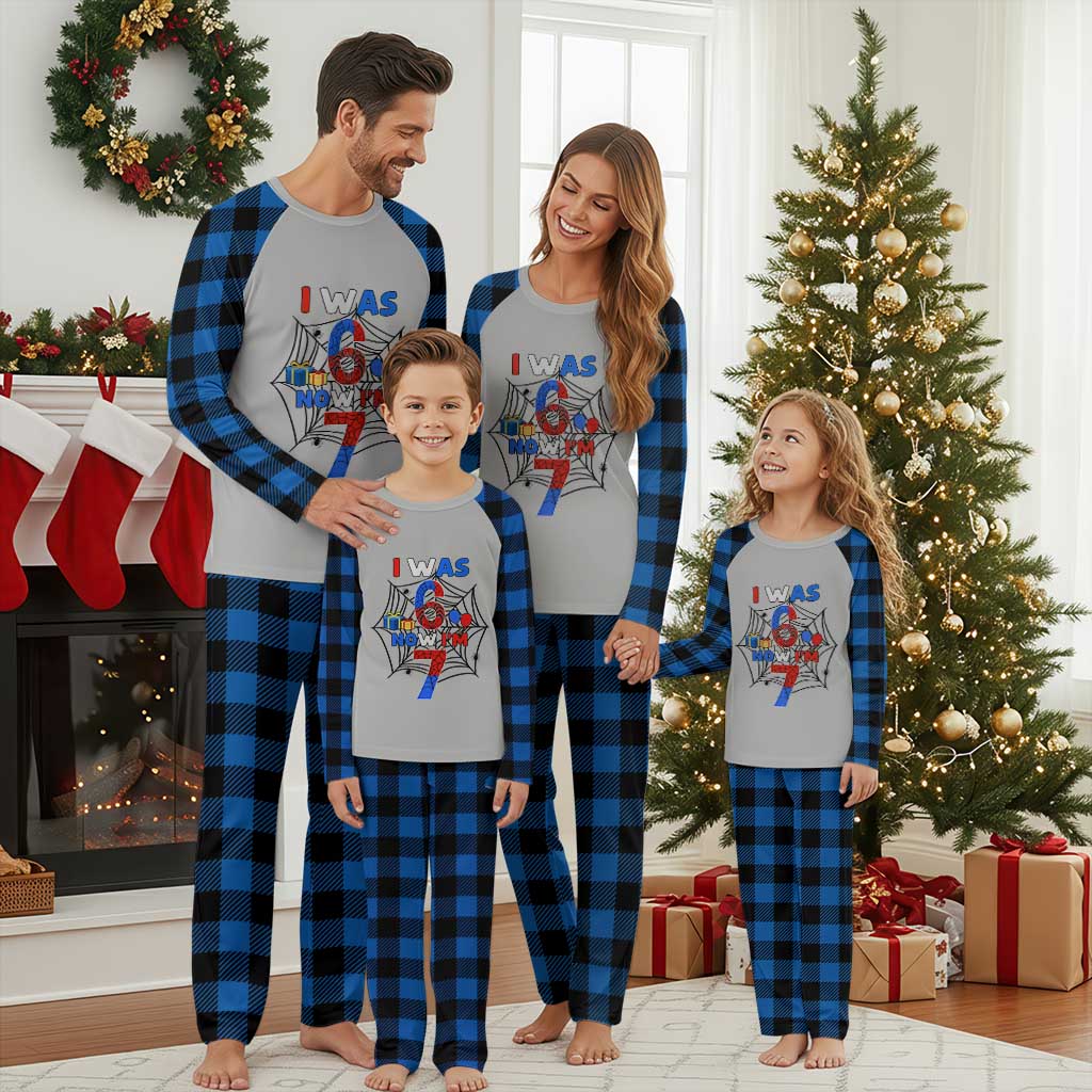 I Was 6 Now I Am 7 Plaid Pajama Set Spider Themed Birthday Boy TS12 Blue Plaid Print Your Wear