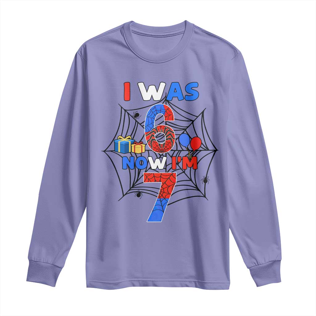 I Was 6 Now I Am 7 Long Sleeve Shirt Spider Themed Birthday Boy TS12 Violet Print Your Wear
