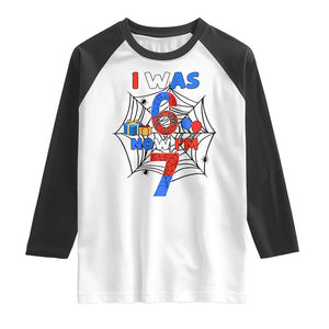 I Was 6 Now I Am 7 Raglan Shirt Spider Themed Birthday Boy TS12 White Black Print Your Wear