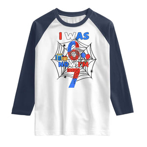 I Was 6 Now I Am 7 Raglan Shirt Spider Themed Birthday Boy TS12 White Navy Print Your Wear