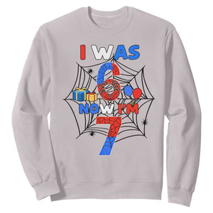 I Was 6 Now I Am 7 Sweatshirt Spider Themed Birthday Boy TS12 Ice Gray Print Your Wear