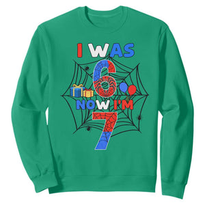 I Was 6 Now I Am 7 Sweatshirt Spider Themed Birthday Boy TS12 Irish Green Print Your Wear